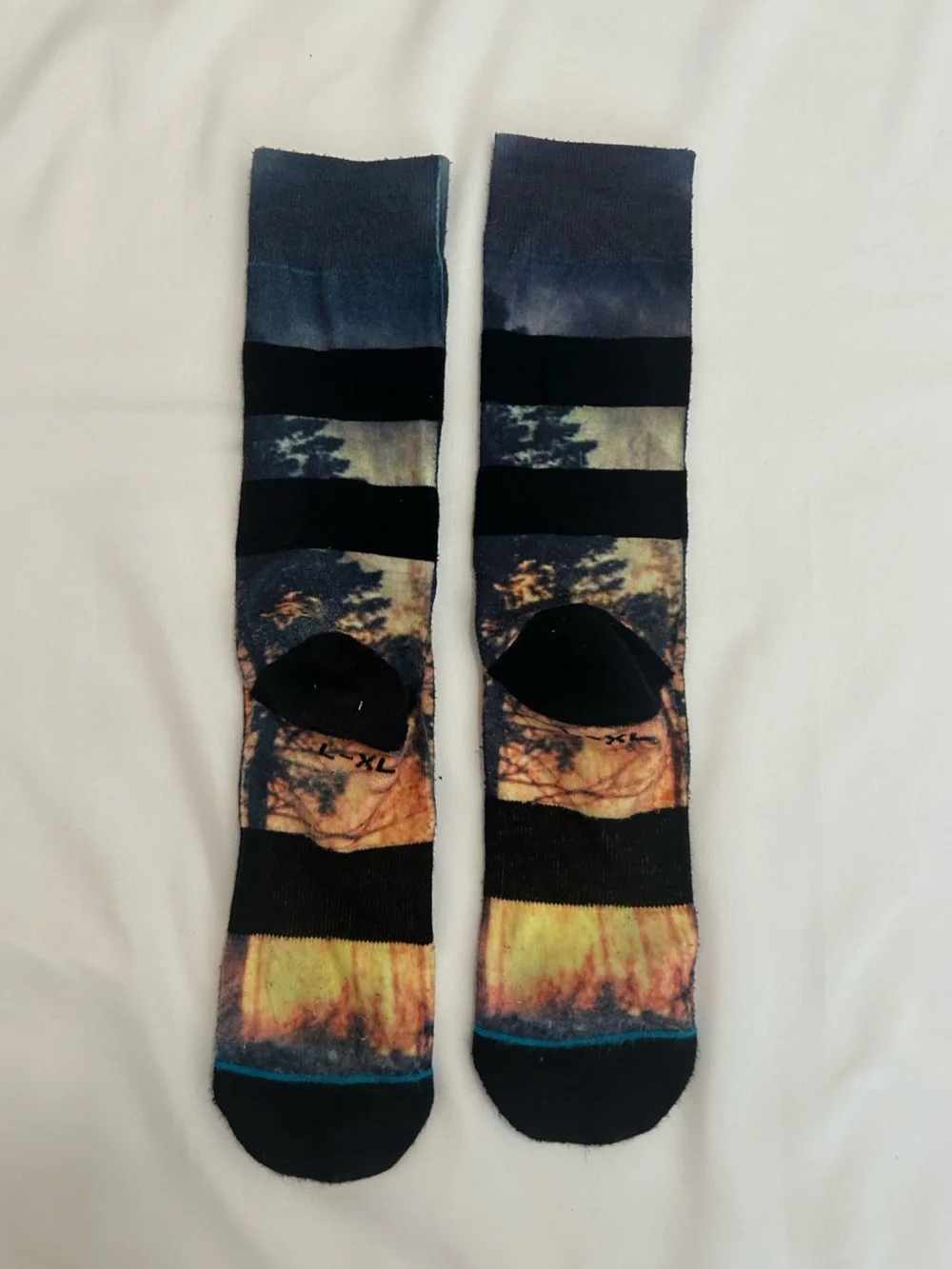 Stance Scenic Sunset Landscape Crew Socks Size L Orange Black